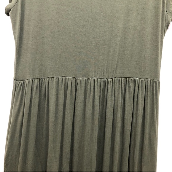 W Size 2XL Moss Green Cap Sleeve Crew Neck with Elastic Waistline Maxi Dress - Picture 9 of 11